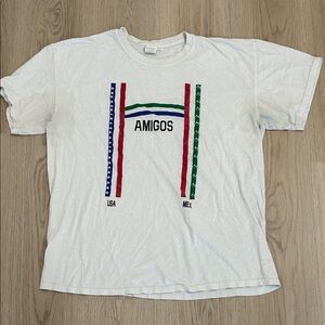Y2K Olympics world cup soccer style Amigos Graphic T-Shirt white size Large